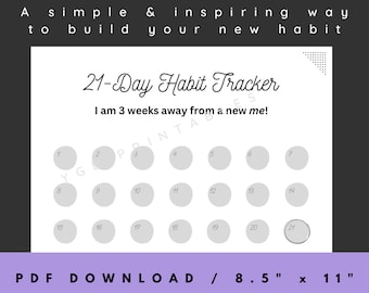 Minimalist 21-Day Habit Tracker Printable | Daily/Weekly Habit Tracker PDF Digital Download | Daily Habit Builder | Digital Progress Tracker