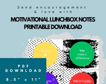 Lunch Box Notes Printable | 12 Lunchbox Cards | Lunch Notes for Kids, Tweens | Positive Affirmation Note Cards | Motivational Messages