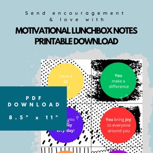 Notas da lancheira para impressão | 12 Cartões Marmita | Notas de almoço para crianças e pré-adolescentes | Cartões de nota de afirmação positiva | Mensagens motivacionais