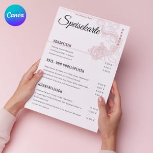 Menu de restaurante chinês – Download de modelo Canva para pratos asiáticos | Menu PDF personalizável para Snack Bar e Restaurante Chinês