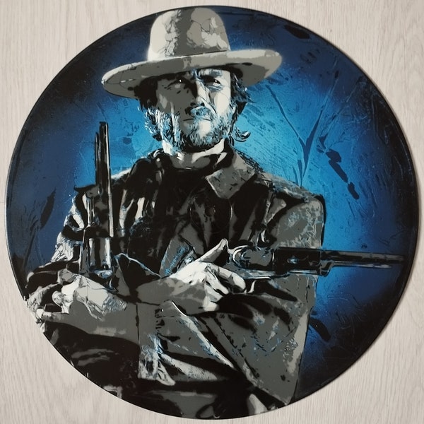 Clint Eastwood Films fan Cadeau spécial Upcycling Custom Vinyl Record Original Painting Art