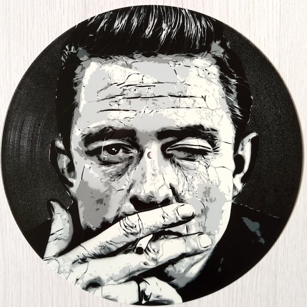 Johnny Cash Music fan Special gift Upcycling Custom Vinyl Record Original Painting Art