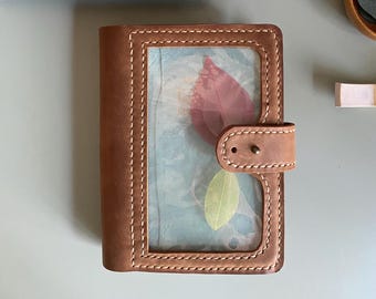 A6イタリアンレザー手帳カバー：ほぼ日オリジナル PVCポケット付き