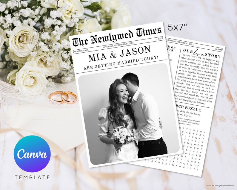 Newspaper Wedding Day Template Canva Ceremony Program Etsy Newspaper Wedding Day Template Canva Ceremony Program Etsy