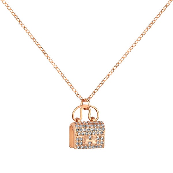 Pendentif accrocheur avec pierres 5A CZ - Argent 925 plaqué or 18 carats - Pendentif sac à main, pendentif en or rose, pendentif enveloppe