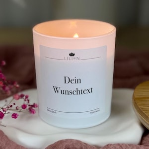 Personalisierte Duftkerze 'Wunschtext' Kerze im Glas vegan Sojawachs Holzdocht Custom Valentinstag Geschenk Freundin Geburtstag Muttertag
