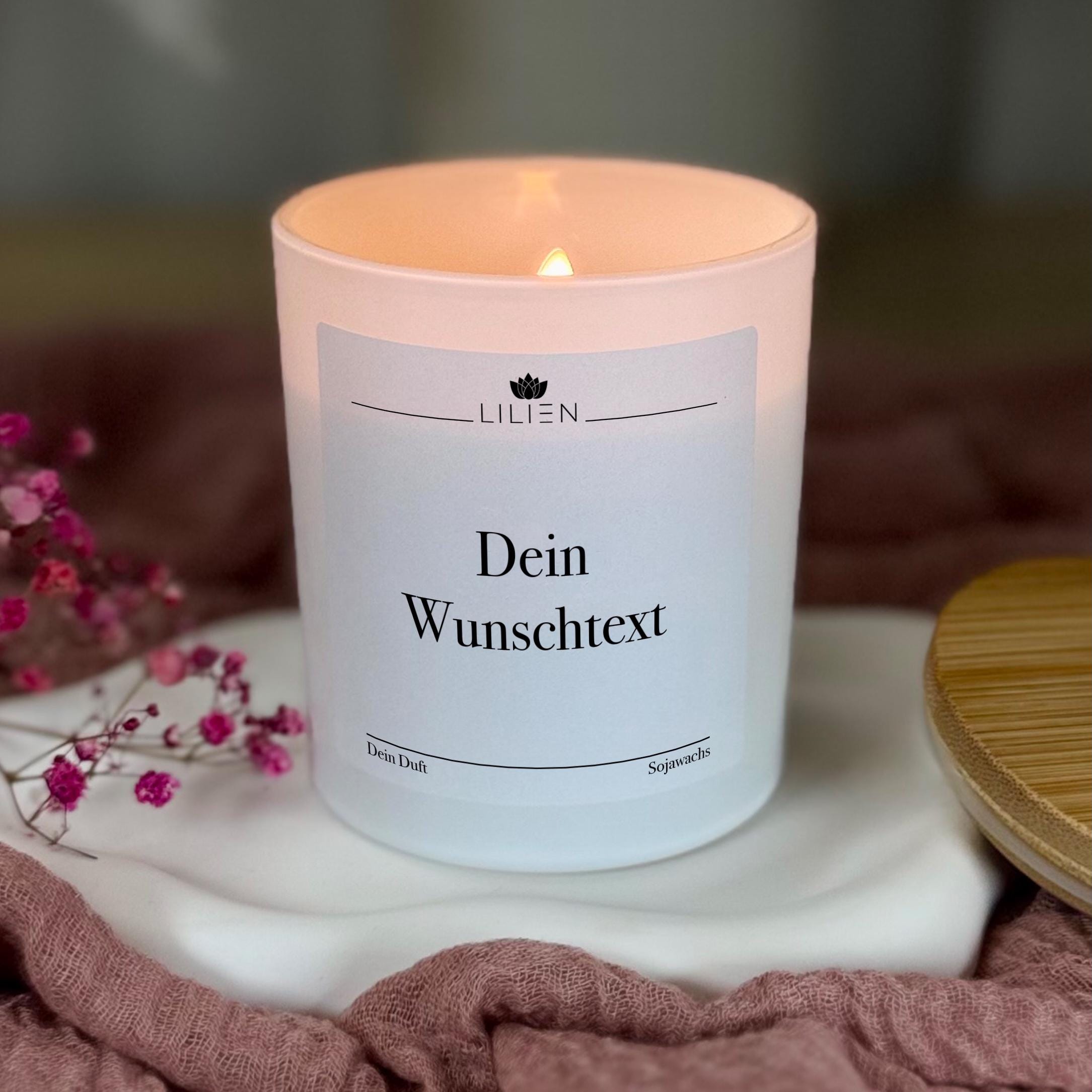 Personalisierte Duftkerze 'Wunschtext' Kerze im Glas vegan Sojawachs Holzdocht Custom Valentinstag Geschenk Freundin Geburtstag Muttertag