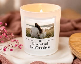 Duftkerze „Dein Text, dein Bild“ personalisierte Duftkerze, Kerze im Glas, Kerze mit Spruch, Wunschtext Kerze, Fotokerze, Geschenk mit Foto