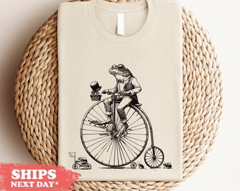 Frog On Bike Shirt, Frog Tee, Men's Penny Farthing Tshirt, Bicycle Shirt, Penny's Gift Shirt, Husband Frog Bike Shirt, Bike, Comfort Colors