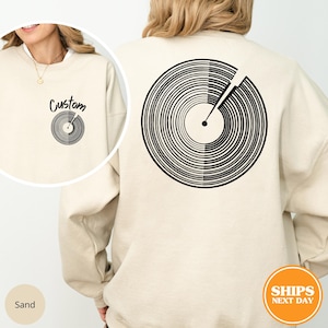 Minimalist Vinyl Record Sweatshirt, Music Gift For Her, Vinyl Record Hoodie, Retro Vintage Style Dj Sweatshirt, Record Collector
