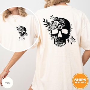 Floral Skull Shirt, Halloween Skull Shirt, Floral Shirt, Halloween Shirt, Fall Gift For Her, Custom Shirt, Flower Tshirt, Comfort Colors