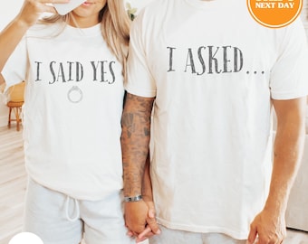 I Asked I Said Yes Shirt, Engagement Tshirt, Couple Gift, Matching Couple Shirt, Just Engaged Shirt, Fiancé Shirt, Wedding, Comfort Colors