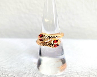 Vintage Gold Snake Ring W Red Jewel Eyes Size 8 Women's Jewelry