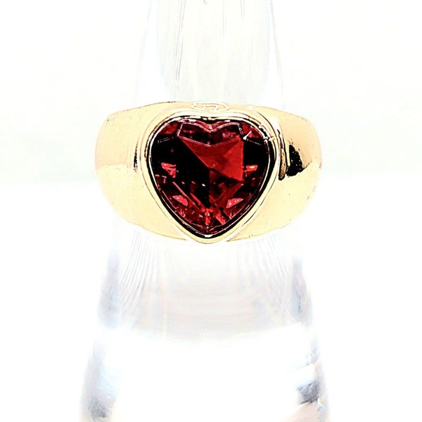 Vintage Gold & Red Jewel Heart Thick Ring Size 5.5 Women's Jewelry