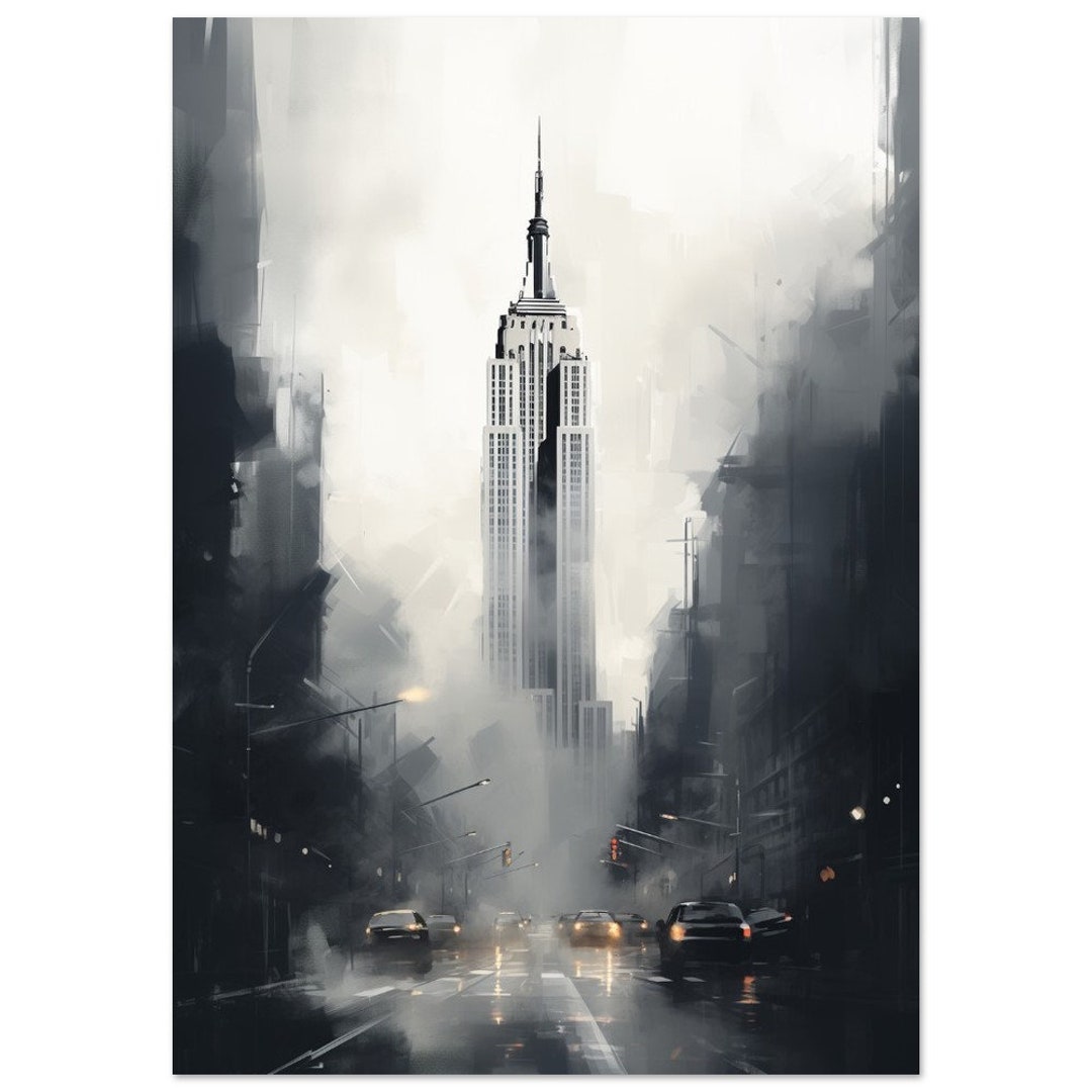 NYC Empire State Building Moody Skyline Print of Iconic New York City ...