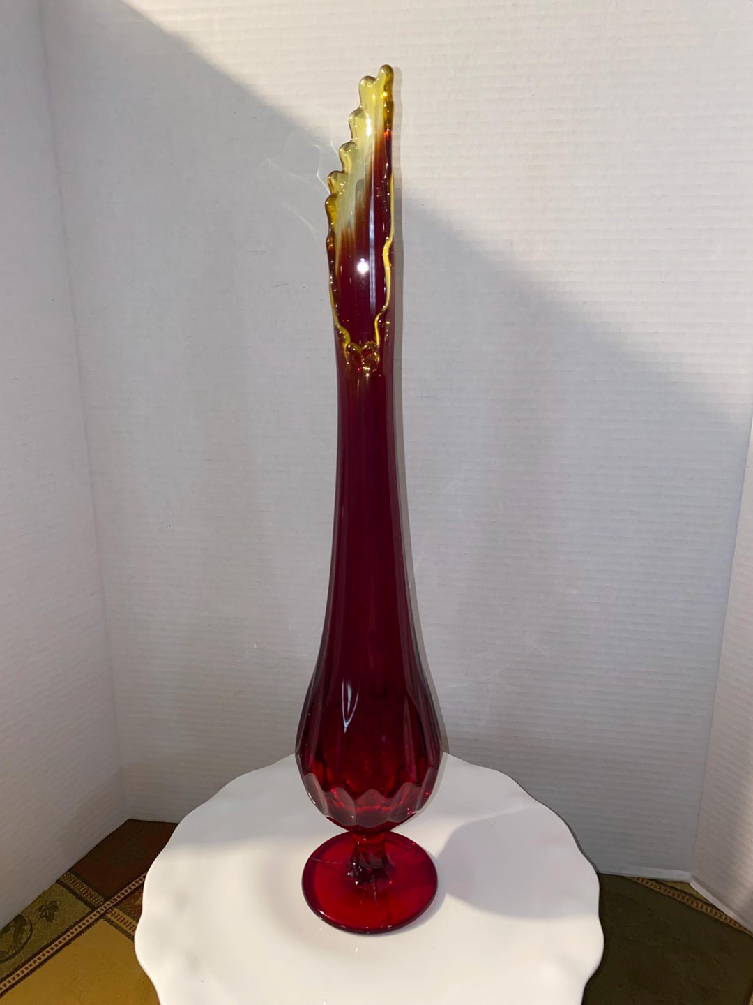 Mid Century Modern Vintage Fenton Glass Ruby Red Swung Glass Vase 1960s ...