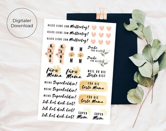 Candle sticker Mother's Day candle tattoo floral PDF template A4