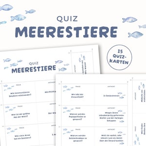 Tierquiz für Kinder Quizkarten zum Ausdrucken Meerestiere Quiz