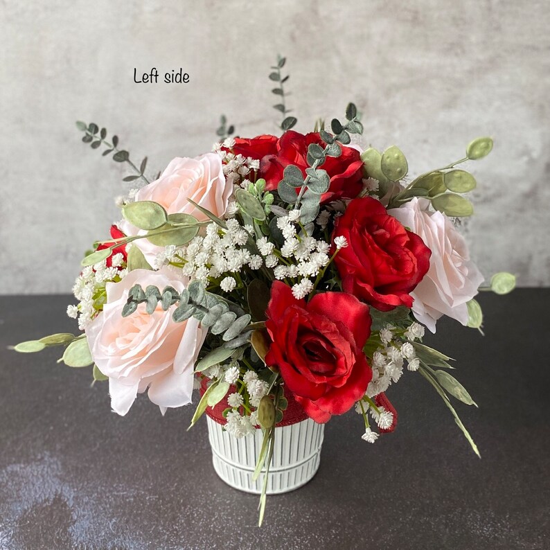 Red and Pink Rose Faux Flower Arrangement Valentines Day Anniversary Birthday Gift Artificial
