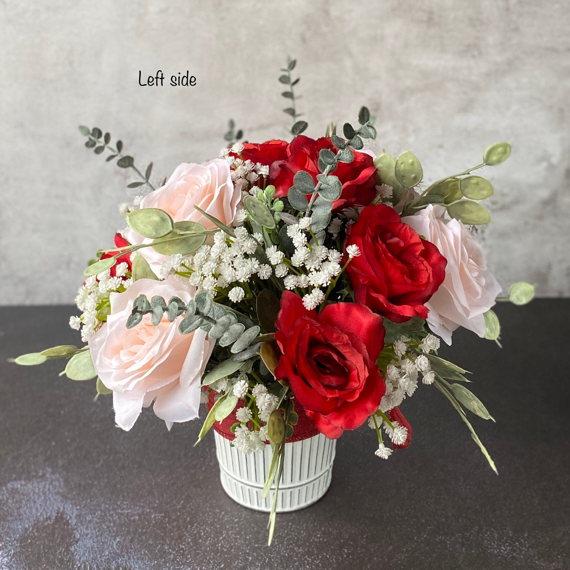 Red and Pink Rose Faux Flower Arrangement Valentines Day Anniversary ...
