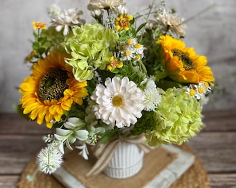 Wildflower Cottage Floral Arrangement: Rustic Farmhouse Table Centerpiece
