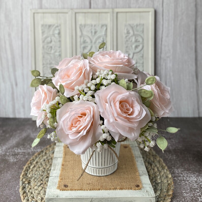 Pink Rose Faux Flower Arrangement Valentines Day Anniversary Birthday Gift Artificial Flower