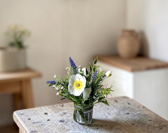 White Poppy Wildflower Arrangement – Petite Cottage Meadow Floral Accent