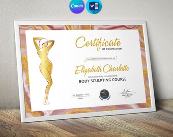 Certificate Template in Canva | Body Sculpting Certificate , Body contouring certificate, Body Sculpting Certificate | Instant Download