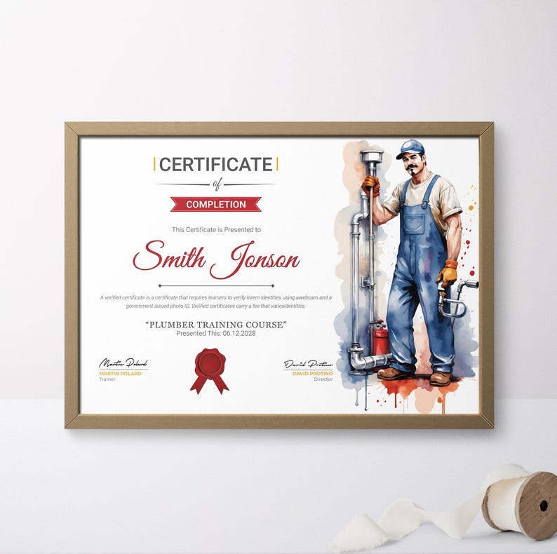 Certificate Template in Canva | Printable Plumber and Pipe Fitter ...