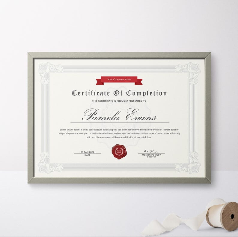 Certificate of Completion Template | Editable Printable Award ...