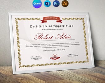 Zertifikat der Wertschätzung Vorlage Bearbeitbares Zertifikat Canva MS Word Business Zertifikat Druckbares professionelles Zertifikat Design