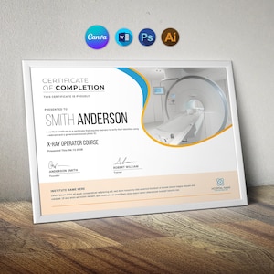 Certificate Template in Canva | Printable X-ray Operator Course Certificate | Instant Download | Easily Edit With Canva and MS Word