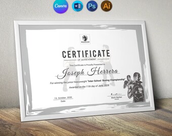 Boxing Certificate, Certificate of Completion Template Canva, Certificate of Completion, Certificate of Achievement, Instant Download