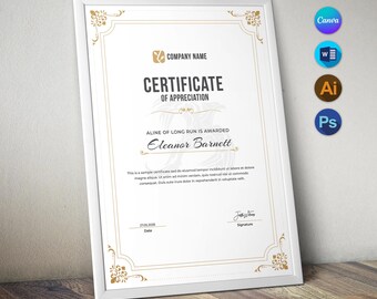 Elegant Certificate of Appreciation Template | Printable Award Certificate | Editable in Canva, MS Word & Photoshop