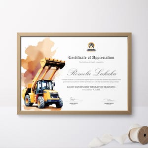 Certificate Template in Canva | Printable Construction Equipment ...
