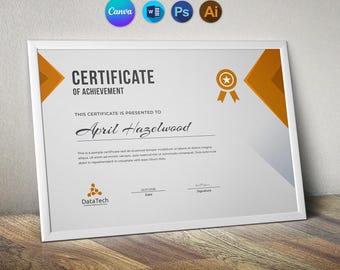 Certificate of Achievement Template Editable Award Certificate Modern Printable Certificate Design Professional Certificate Canva & MS Word