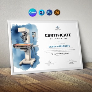 Certificate Template in Canva | Printable X-ray Operator Course Certificate | Instant Download | Easily Edit With Canva and MS Word