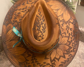 Torched Floral Camel Burnt Hat