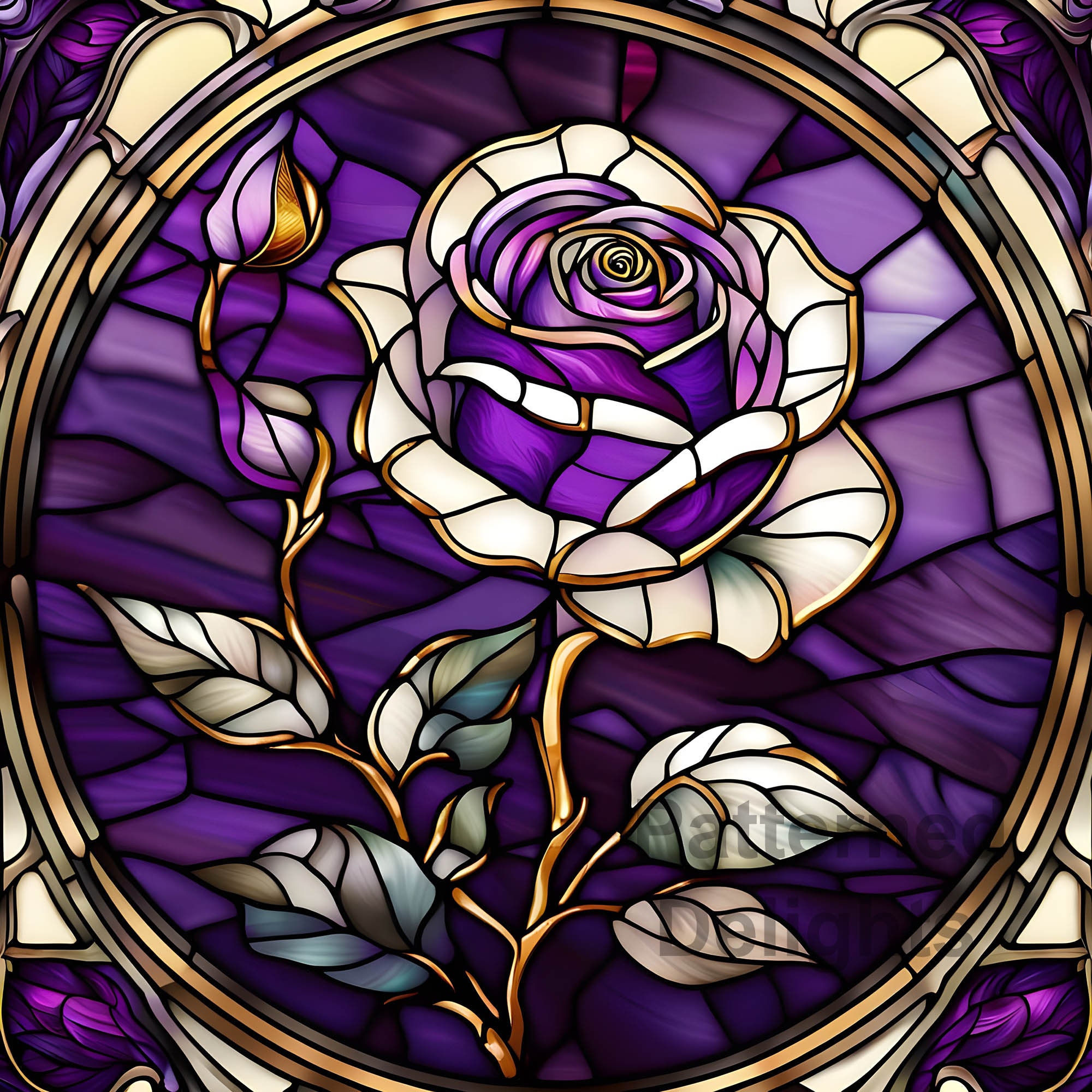 Purple Rose Stained Glass Digital Paper Stained Glass Etsy