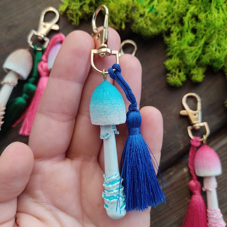 Handmade Mushroom Keychains, Mushroom Key Fobs, Boho Style Keychains