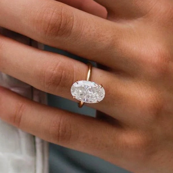 Anillo de boda Moissanite ovalado de hielo triturado de 6 CT de 10x14 MM, anillo de compromiso ovalado, anillo de halo oculto de diamantes, regalo de aniversario, anillo Hailey Bieber