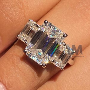 5 Ct Emerald Cut Three Stone Engagement Ring For Women Emerald Moissanite Ring 14K Solid Gold Wedding Ring, Anniversary Gift Art Deco Ring