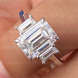 3Ct Emerald Cut Three Stone Engagement Ring For Women 14K White Gold Emerald Wedding Ring Emerald Cut Moissanite Ring Emerald Diamond Ring
