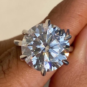 Huge 8 CT Colorless Round Cut Moissanite Engagement Ring, 6 Prong Ring, 14K White Gold Solitaire Ring, Wedding Ring For Women Big Round Ring
