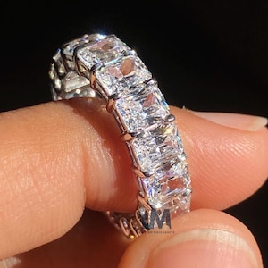 5x4mm Radiant Cut Moissanite Wedding Band For Women Stunning Radiant Band 14K Gold Full Eternity Stacking Matching Band Anniversary Gift