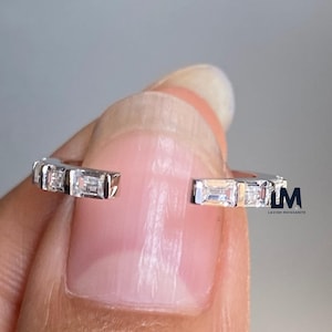 1Ctw Baguette Cut Moissanite Wedding Band Women, 14K Gold Open Cuff Ring, Baguette Bar Band, Matching Stacking Band Anniversary Gift For Her