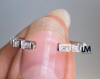 1Ctw Baguette Cut Moissanit Hochzeit Band Frauen, 14K Gold offene Manschette Ring Baguette Bar Band passende Stapeln Band Jubiläum Geschenk für sie