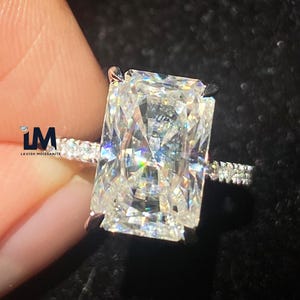 5 CT Radiant Cut Moissanite Hidden Halo Ring Anniversary Gift Luxury Ring Handmade Ring Wedding Ring 14K White Gold Ring Big Radiant Ring