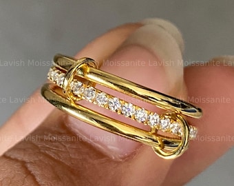 Gold Multi-Link Interlocking Band 14K Gold Multi Link Connected Ring Interlocking Silver Ring Chunky Eternity Multi Band Ring Statement Ring