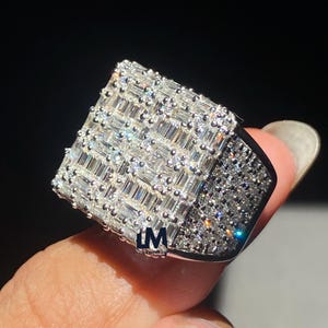 Round And Baguette Moissanite Ring Fully Iced Out Ring For Men Hip Hop Moissanite Ring Pinky Ring Championship Ring Luxury Rapper&#39;s Ring